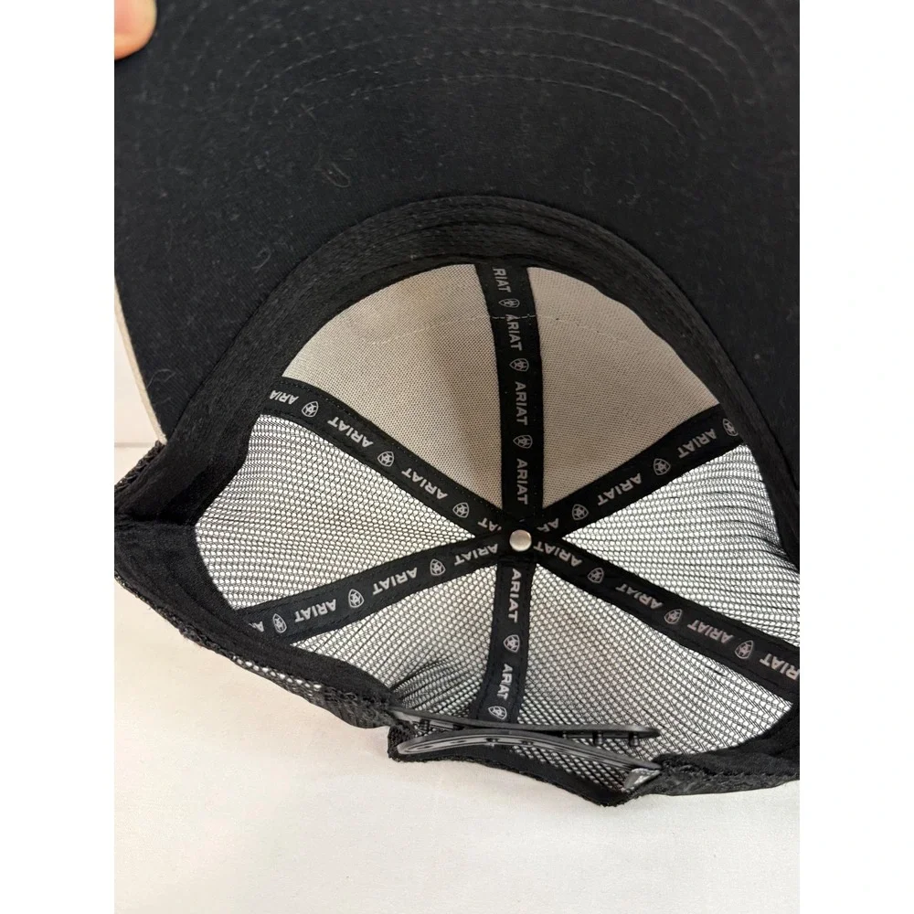 Ariat Mens Southwestern Patch Trucker Hat Tan Black Mesh Snapback Cap